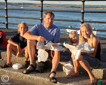 Eating fish and chips at Appledore